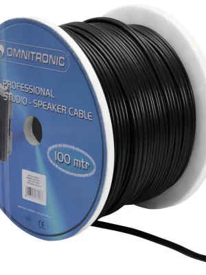 Omnitronic reproduktorový kabel, 2x2,5 mm, plochý, černý, 100 m cívka Autentický