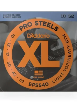 D'Addario EPS540 ProSteels Electric Guitar Strings, Light Top/Heavy Bottom, 10-52 Kup Teď