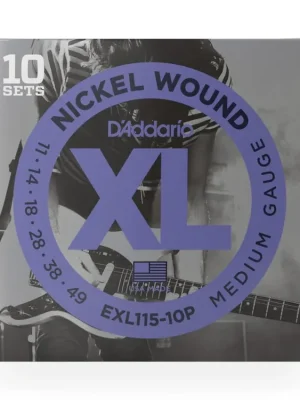 Akční Nabídka D'Addario EXL115-10P Nickel Wound Electric Guitar Strings, Medium/Blues-Jazz Rock, 11-49, 10 Sets