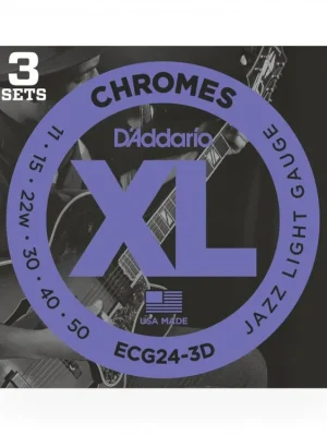D'Addario ECG24-3D Chromes Flat Wound Electric Guitar Strings, Jazz Light, 11-50, 3 Sets Novinka