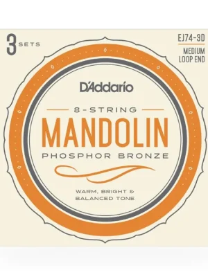 D'Addario EJ74-3D Mandolin Strings, Phosphor Bronze, Medium, 11-40, 3 Sets Odeslání Ihned
