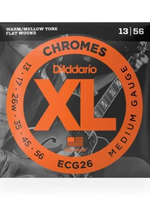 Originální D'Addario ECG26 Chromes Flat Wound Electric Guitar Strings, Medium, 13-56