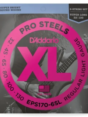 Nejlepší Cena D'Addario EPS170-6SL 6-String ProSteels Bass Guitar Strings, Light, 30-130, Super Long Scale