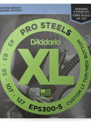 Poslední Šance D'Addario EPS300-5 ProSteels 5-String Bass, Custom Light, 43-127, Long Scale