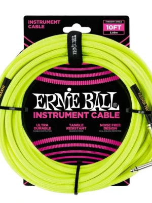 6080 Ernie Ball 10' Braided Straight / Angle Instrument Cable Neon - Yellow - opletený nástrojový kabel 3m Akční Cena