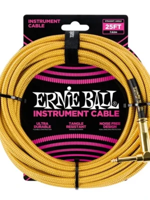 Nízká Cena 6070 Ernie Ball 25' Instrument Braided Cable - nástrojový kabel rovný / zahnutý pozlacený jack - 7.62m - zlatá barva