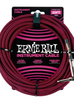 6062 Ernie Ball 25' Instrument Braided Cable - nástrojový kabel rovný / zahnutý jack - 7.62m - červenočerná barva Nejlepší Volba