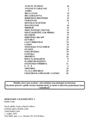 Značkový Moravské a slezské hity pro klávesové nástroje 3 - učebnice pro ZUŠ