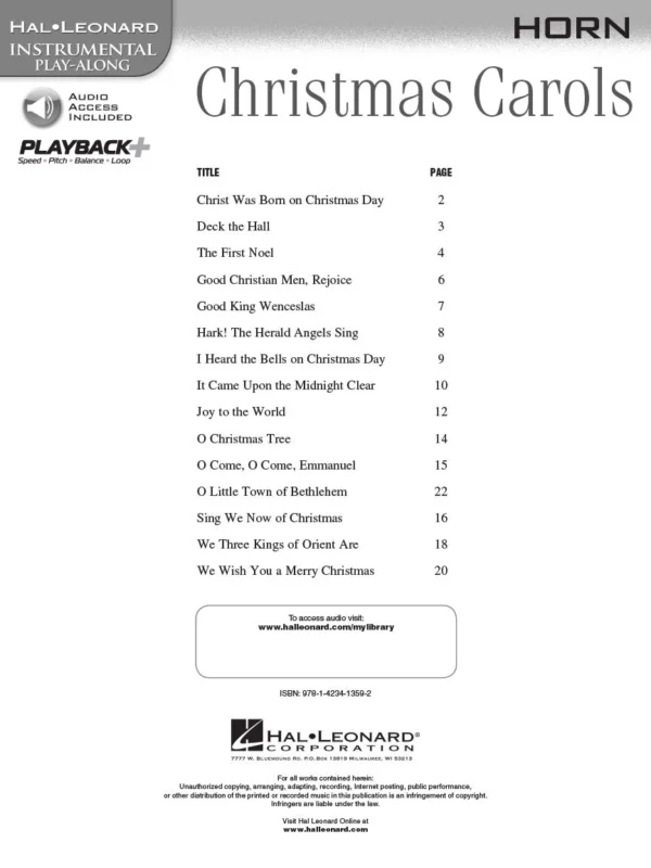 Značkový CHRISTMAS CAROLS + CD / lesní roh (f horn)