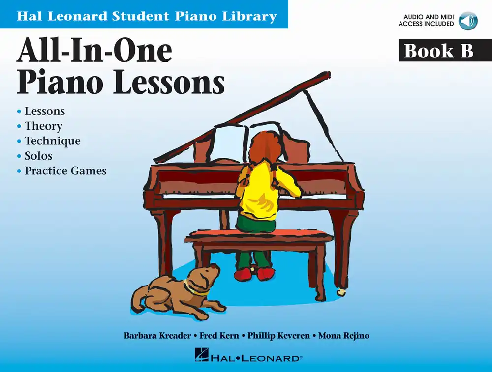 Aktuální PIANO LESSONS - ALL IN ONE - book B + Audio Online (lessons, theory, technique, solos, practice games)