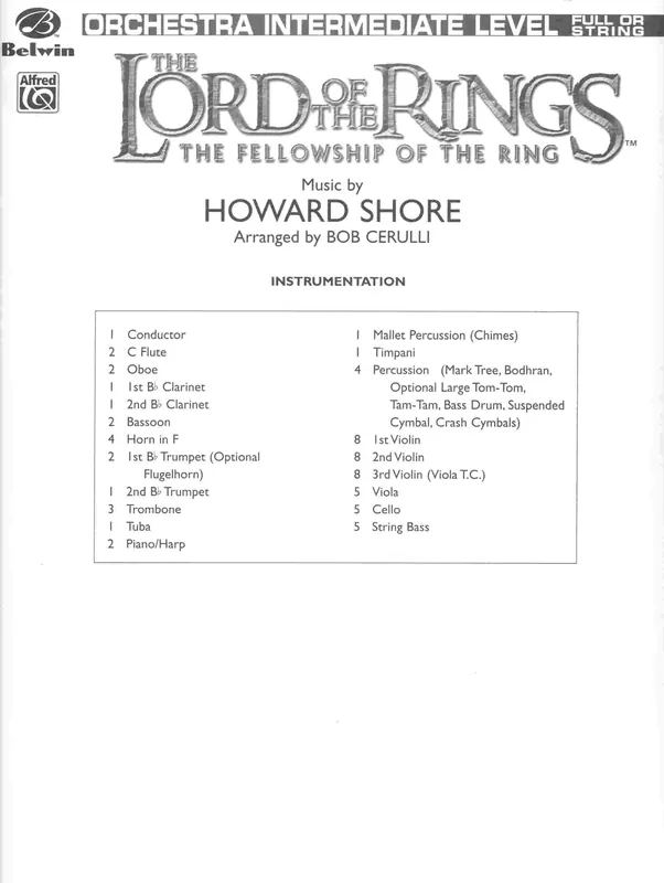 The Lord of the Rings - The Fellowship of the Ring - for full or string orchestra / partitura Finální Výprodej