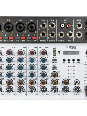 Značkový Citronic Q-PAD-8, mixážní pult USB/BT