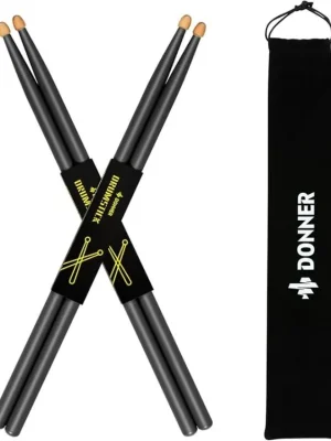 Omezená Nabídka DONNER Black Drum Sticks 5A Classic Maple Wood 2 Pair with Carrying Bag